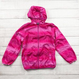 Lands’ End Girls Rain Jacket Windbreaker Hooded Pink Zip Front M 10-12